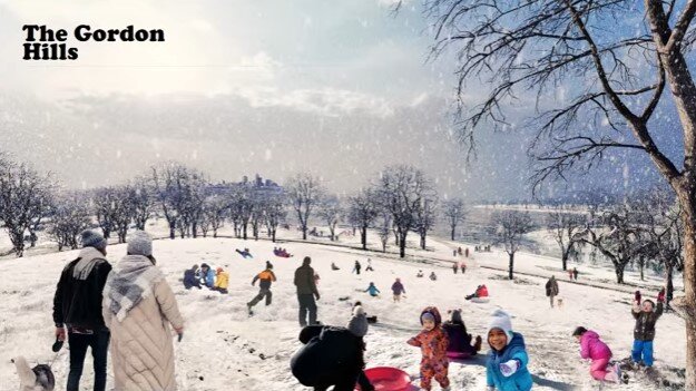 The Gordon HIlls would offer skyline views and a place for sledding in the winter. Image courtesy of CHEERS.