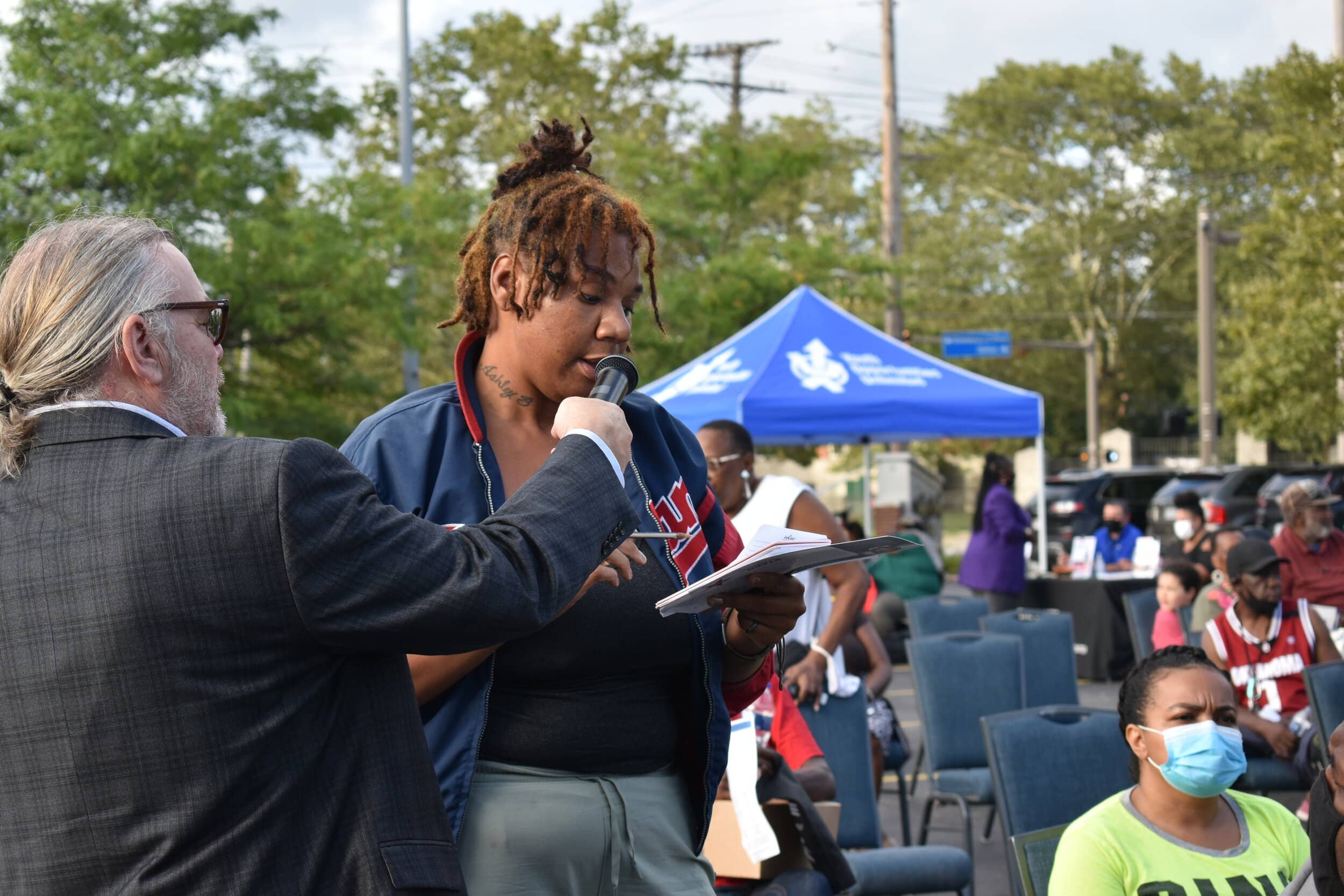 Ashley B., a local childhood advocate who lives in Central, talks about the need for mental health services targeted toward youth in the neighborhood. Photo by Conor Morris.