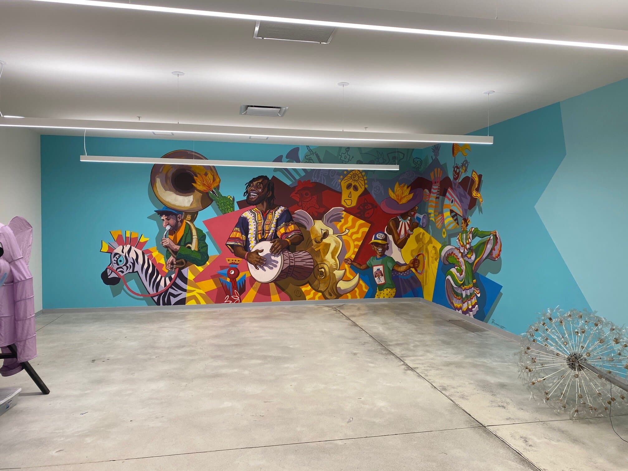 Artist Derek Brennan significantly livened up an otherwise all-white studio at the Cleveland Museum of Art's new Community Arts Center.