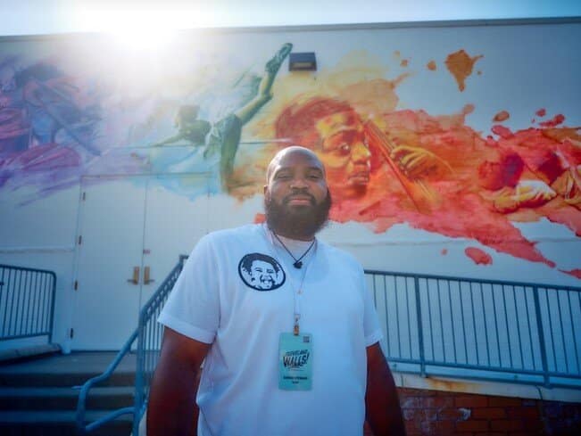 Cleveland artist Darius Steward at Cleveland Walls festival. Photo by New Departure Films.