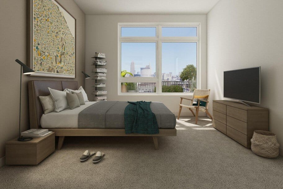 The Dexter apt. model with skyline in background.