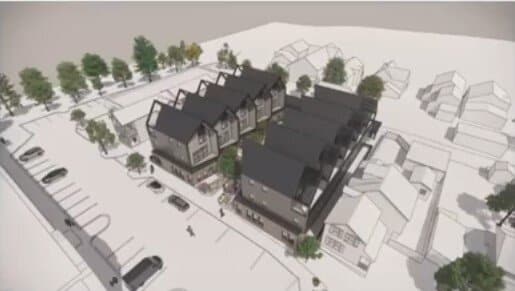 Birds eye view of West 17th Townhomes. Courtesy of Bialosky Architects.