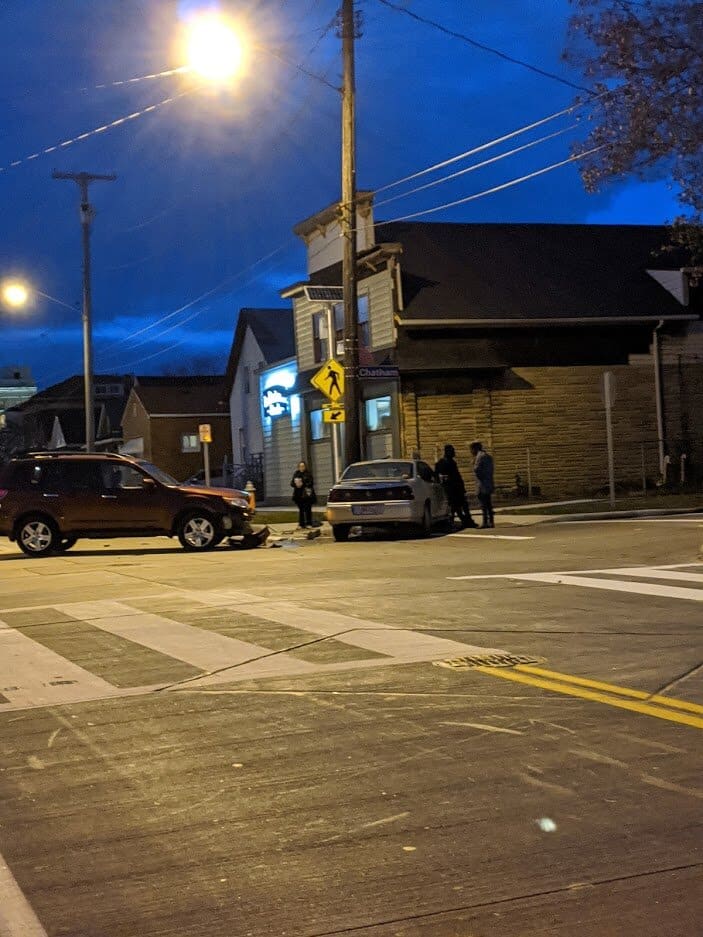 Car crash at Fulton Road and Chatham in Ohio City.
