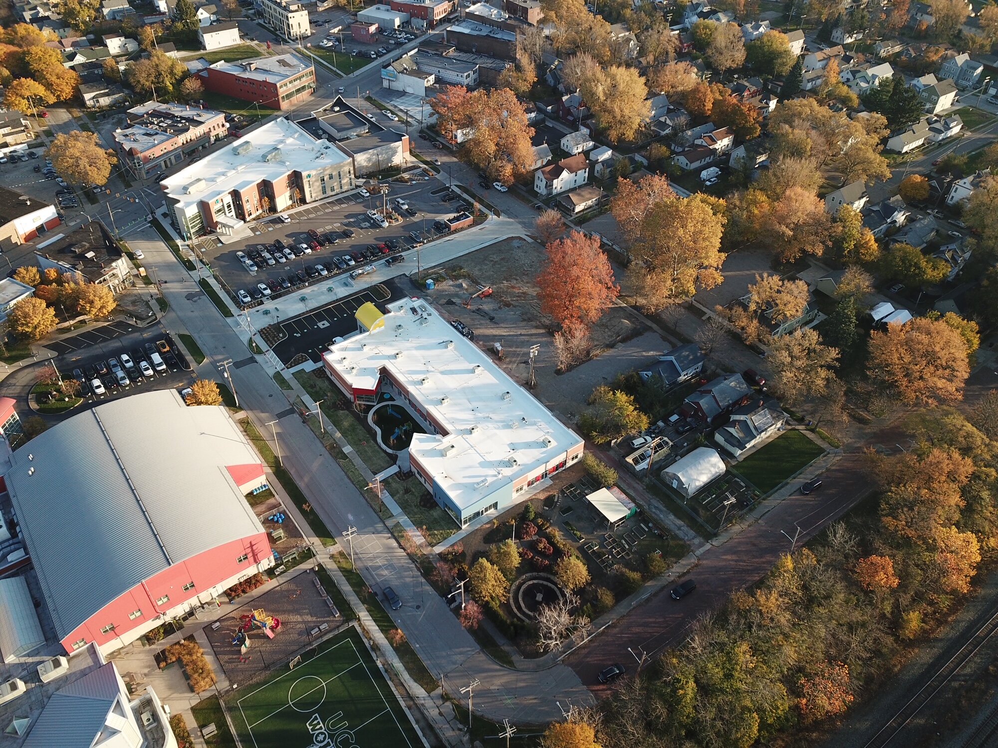 Aerial view of the UCS campus in Ohio City.