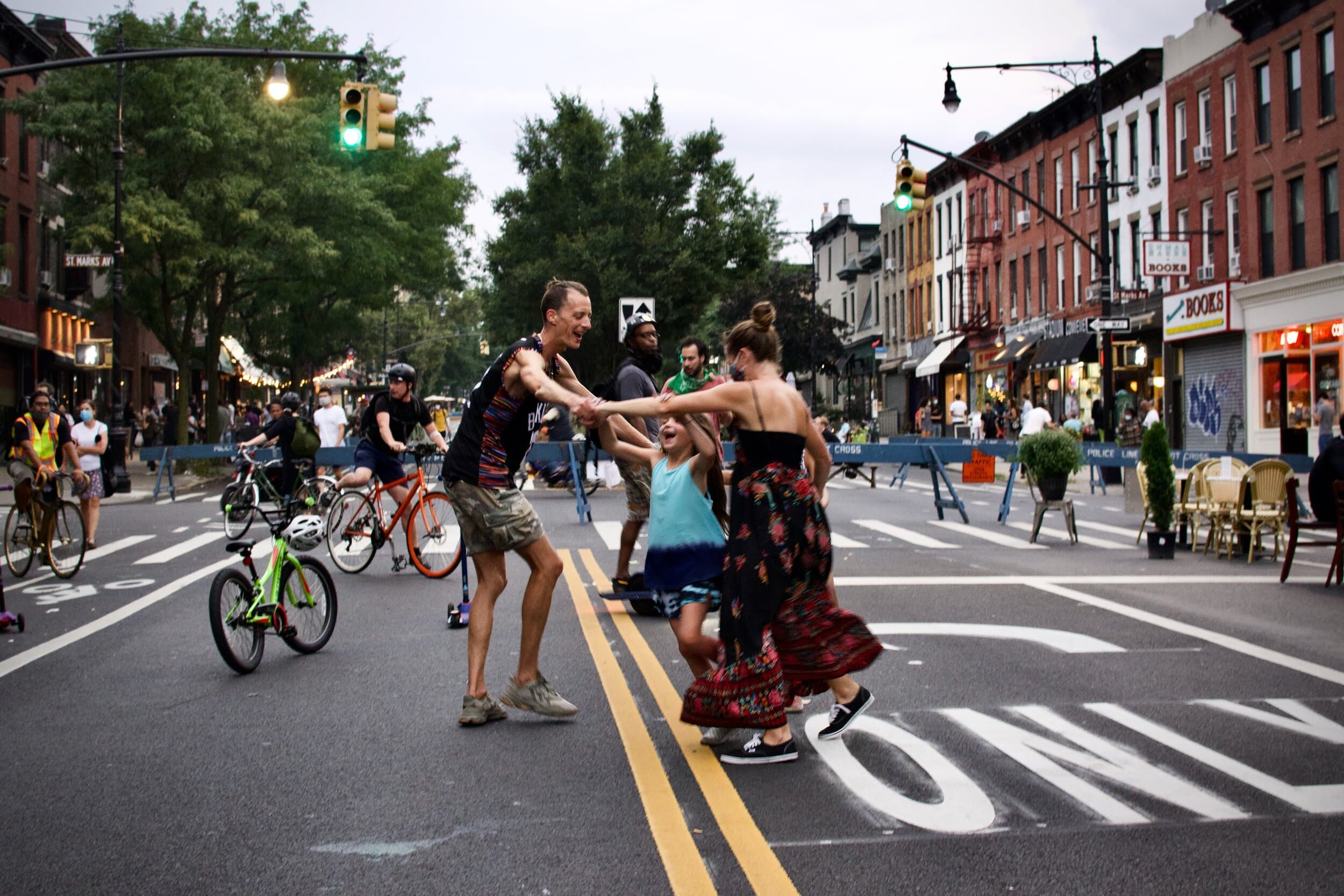 A car-free street in Brooklyn in August 2020. Photo courtesy Janette Sadik-Khan.