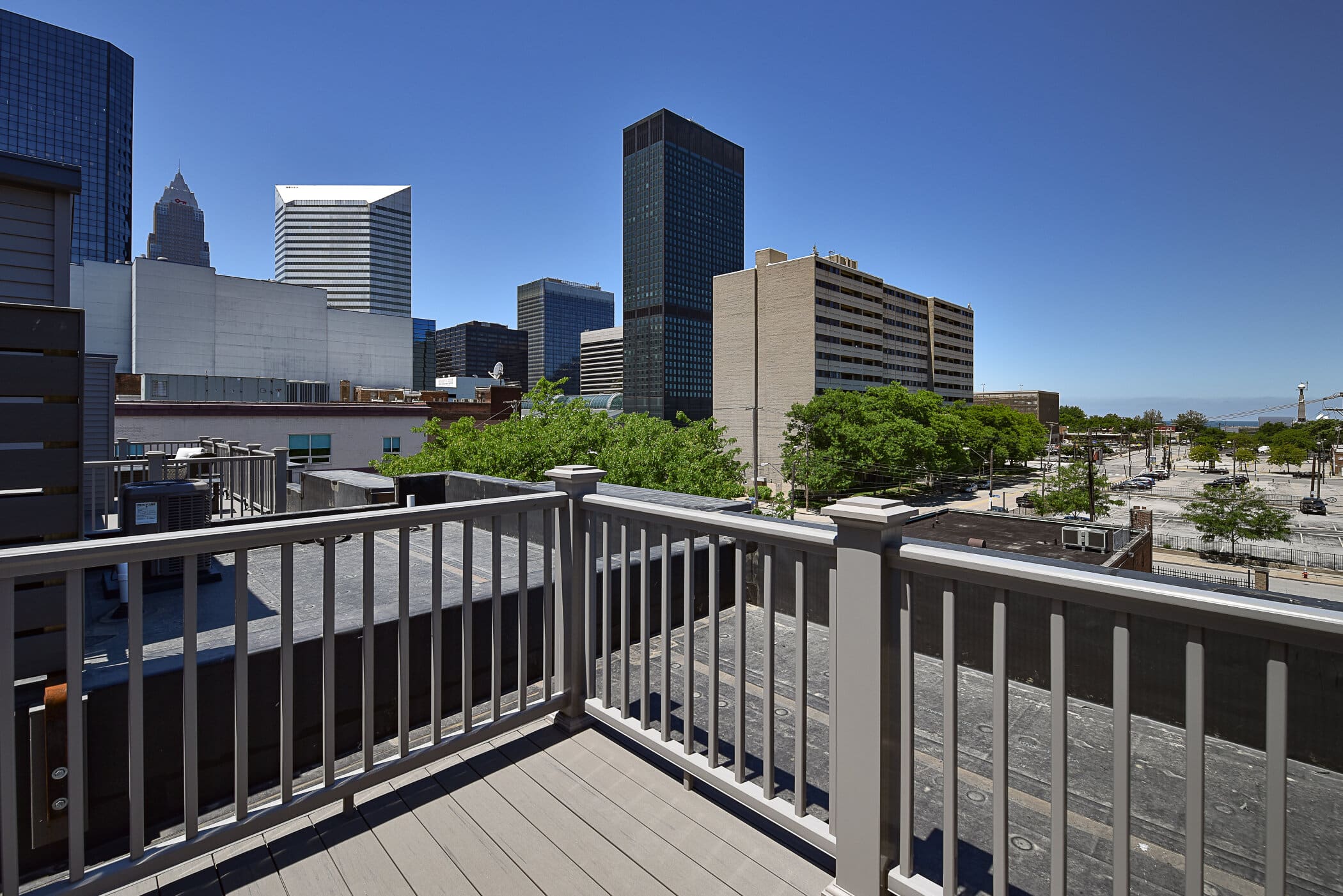 The view from a balcony at The Avenue Townhomes.