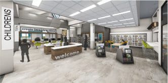 Rendering by Wanix Architects of renovated Jefferson Branch Library.