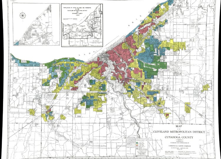 Color-coded map of Cleveland showing redlining