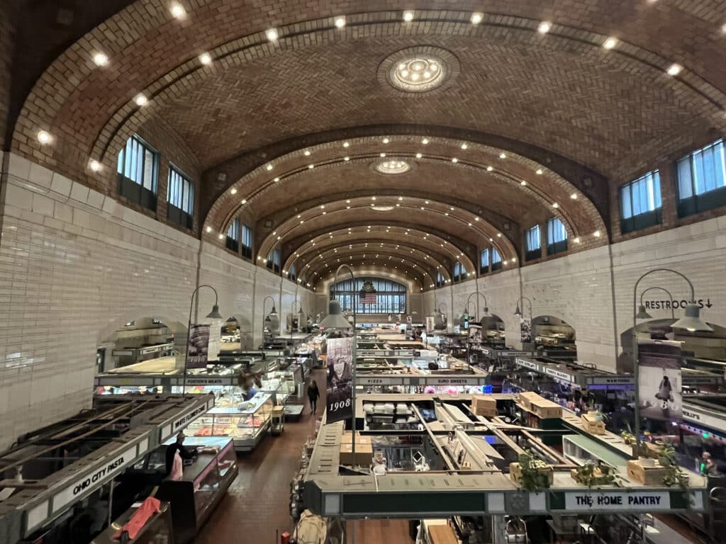 View of the Market Hall from the balcony on a Wednesday morning in early May. 
