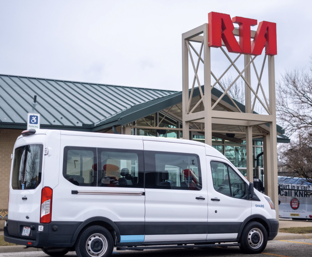 A microtransit vehicle outside of the Southgate Transit Center.