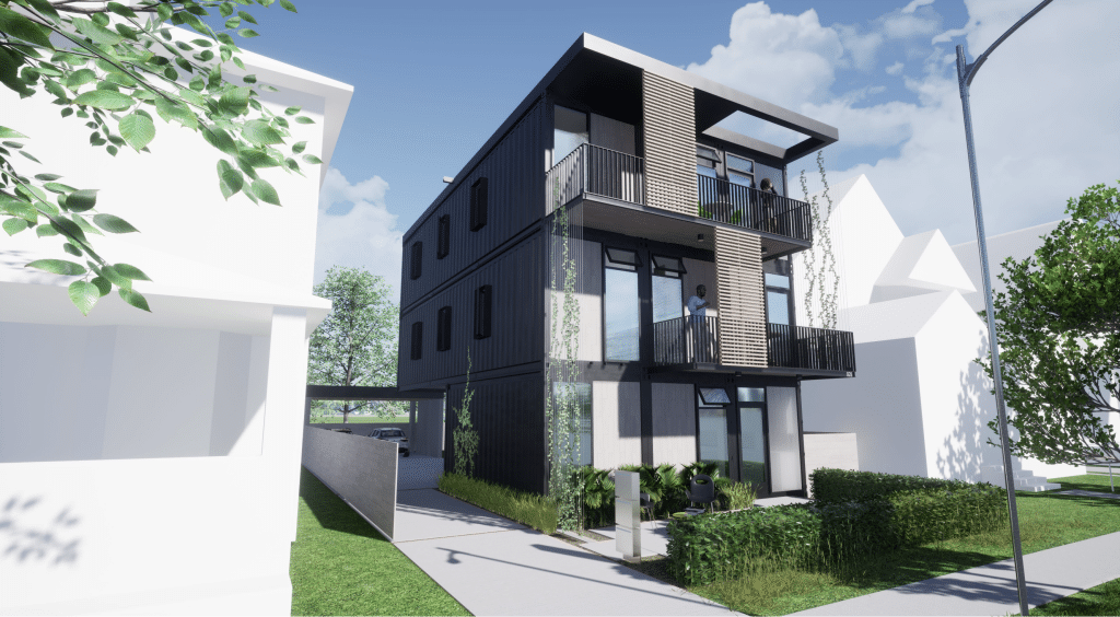 Rendering of the outside of multi-family housing. 